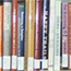 Library books lined up on a shelf