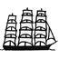 Line drawing of a full-rigged ship by Inge Wessels.