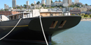 The stern of the THAYER showing two rectangular-shaped openings.