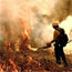 Firefighter igniting a fire using a drip torch
