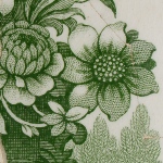 Detail of flower graphic on historic green transfer print tablewear