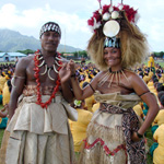 Samoans dressed in their traditional outfit.