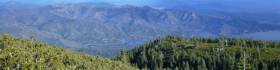 View of Whiskeytown lake and South Fork Mtn. from Shasta Bally Mtn.