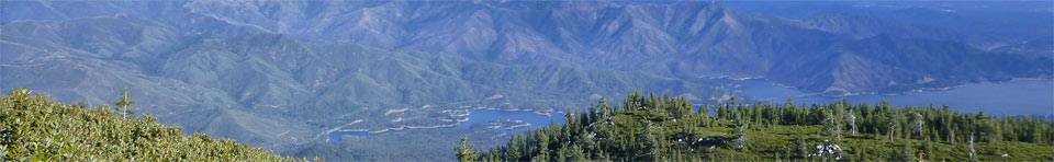 View of Whiskeytown lake and South Fork Mtn. from Shasta Bally Mtn.