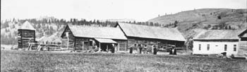 Wooden buildings of Fort Colvile.