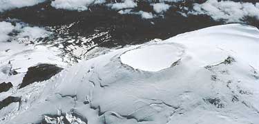Aerial view of Mount Rainier's crater.