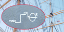 A white marking painted on the port side of Balclutha with letters and lines. A white marking painted on the port side of Balclutha with letters and lines.