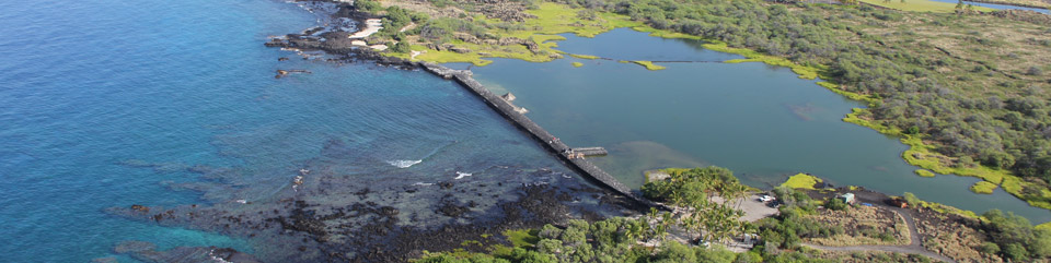 Kaloko fishpond wall is over 800 ft long and spans a natural cove