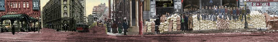 Artist rendering of Pioneer Square during Klondike Gold Rush