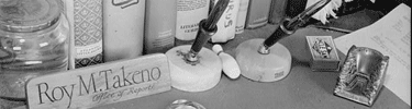 Desk of Roy Takeno, newspaper editor. Photo by Ansel Adams.