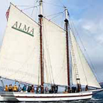 Scow schooner ALMA sailing on San Francisco Bay.