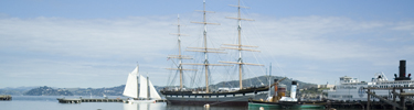 BALCLUTHA at Hyde Street Pier and ALMA with her sails raised.