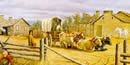 painting of mission with wagon in front painting of mission with wagon in front