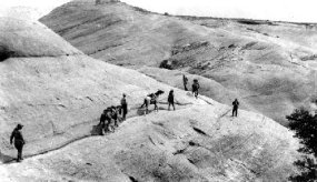 Horses going over slickrock Horses going over slickrock