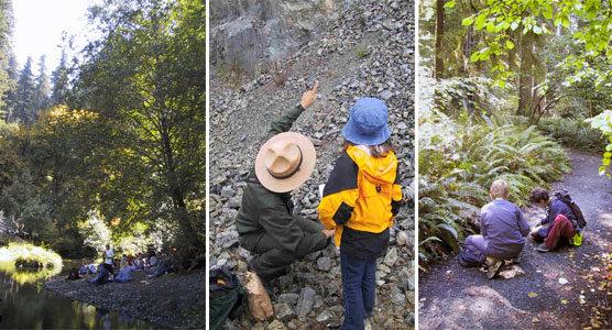 stream study, ranger and student, trail work