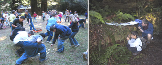 Salmon survival game and checking out a nurse log