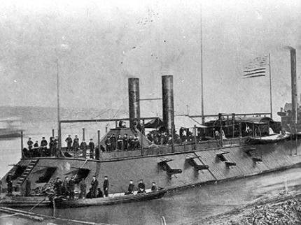 Photo of the USS Cairo on the Mississippi in 1862