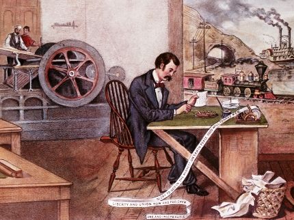 Lithograph showing industrial and technological advancements of the Civil War