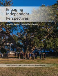 Shows the cover of the report titled "Engaging Independent Perspectives,"with a photo of a group of men and women gathered under a very old and large tree