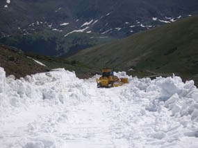 Photo Snow plowing on Old Fall River Road on July 27, 2011