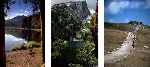 Photo Left to Right Sprague Lake, Hallett Peak and Huffer's Hill