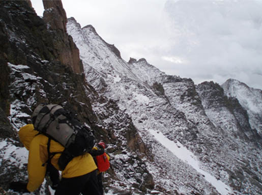 Photo Longs Peak trail at keyhole as storm clears.