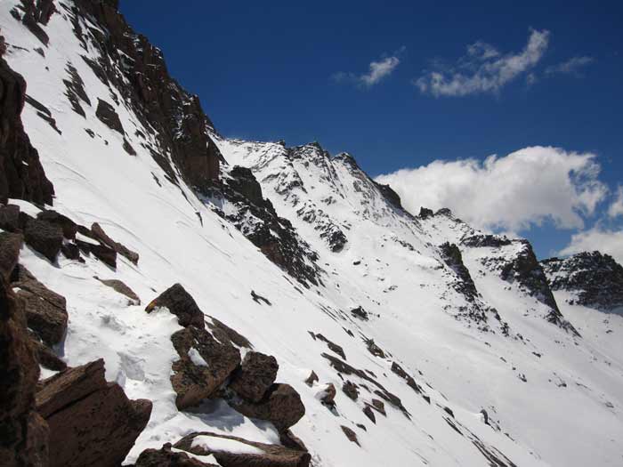 This is a photo of the Ledges area on Longs Peak on May 11, 2013.