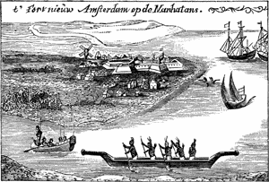 New Amsterdam from river illustration