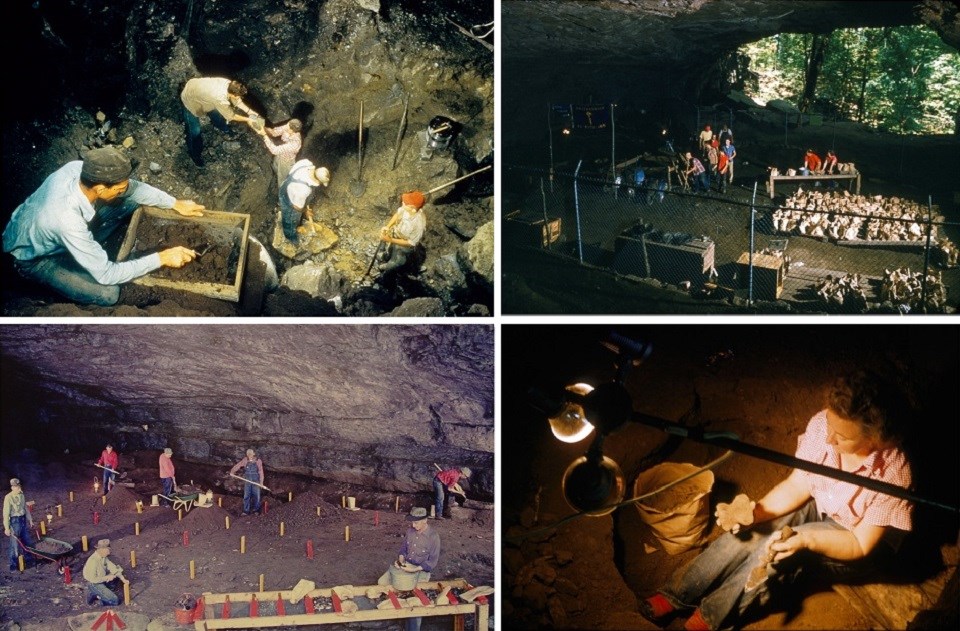 Carl Miller and his team excavating Russell Cave