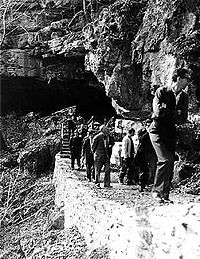 Visitors Exiting the Cave Shelter (circa 1960's)