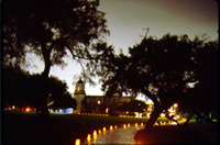 Mission San Jos&eacute; at night.