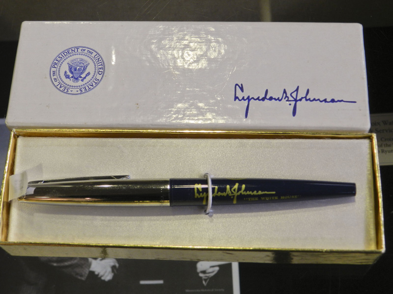 A pen used by President Lyndon B. Johnson to sign the Wild and Scenic Rivers Act into law is seen in this image. NPS photo.