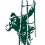 Drawing of a sailor aloft in the rigging of a sailing ship.