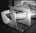 The park's Norweigan pram. The plywood molds help hold the weakened hull in shape. The park's Norweigan pram. The plywood molds help hold the weakened hull in shape.