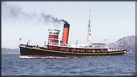The steam tug Hercules, built in 1907, navigating on San Francisco Bay.