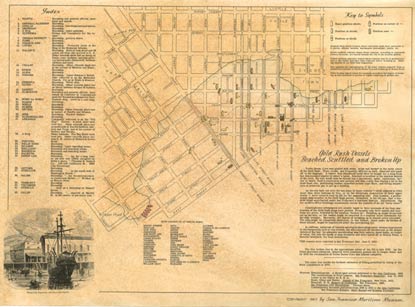 A map showing beached Gold Rush vessels.