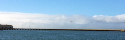 Fog obscuring the Golden Gate Bridge. Fog obscuring the Golden Gate Bridge.