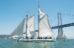 Scow schooner ALMA sails in the Parade of Ships.