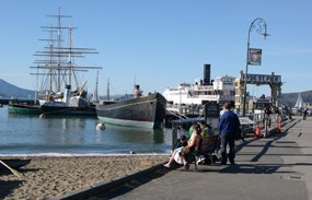 A view looking north of Hyde Street Pier and the historic ships.