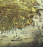 A historical map of the San Francisco waterfront.