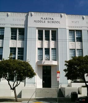 A section of the front of the Marina Middle school in San Francisco, CA.