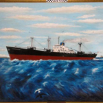 An oil painting of the 1944 Liberty Ship F. E. Weyerhaeuser. SAFR7626