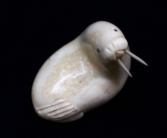 Overhead view of small walrus carving