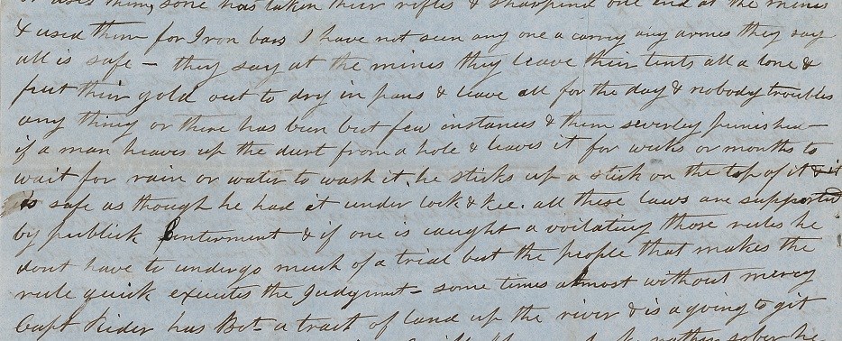 HDC0079 (SAFR 14021): From page 4 of a personal letter, written by Humphrey Anthony to his wife on 31 March 1850 from San Francisco
