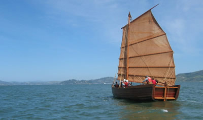 Shrimp junk Grace Quan sailing on San Francisco Bay.