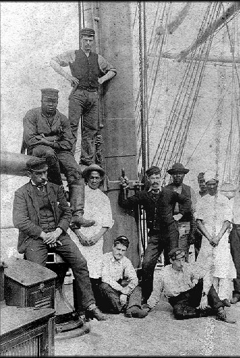 Some members of the crew that sailed on the square-rigged ship, the Rathdown.
