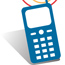 Picture of a blue cell phone with white buttons.