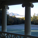 View from the west porch of Aspet during winter, looking toward Vermont