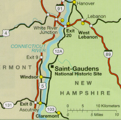 Map of the location of Saint-Gaudens National Historic Site
