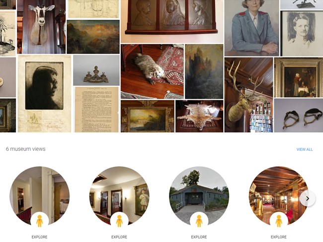 Home screen of the Sagamore Hill virtual tour on Google Arts & Culture with highlights of exhibits available.